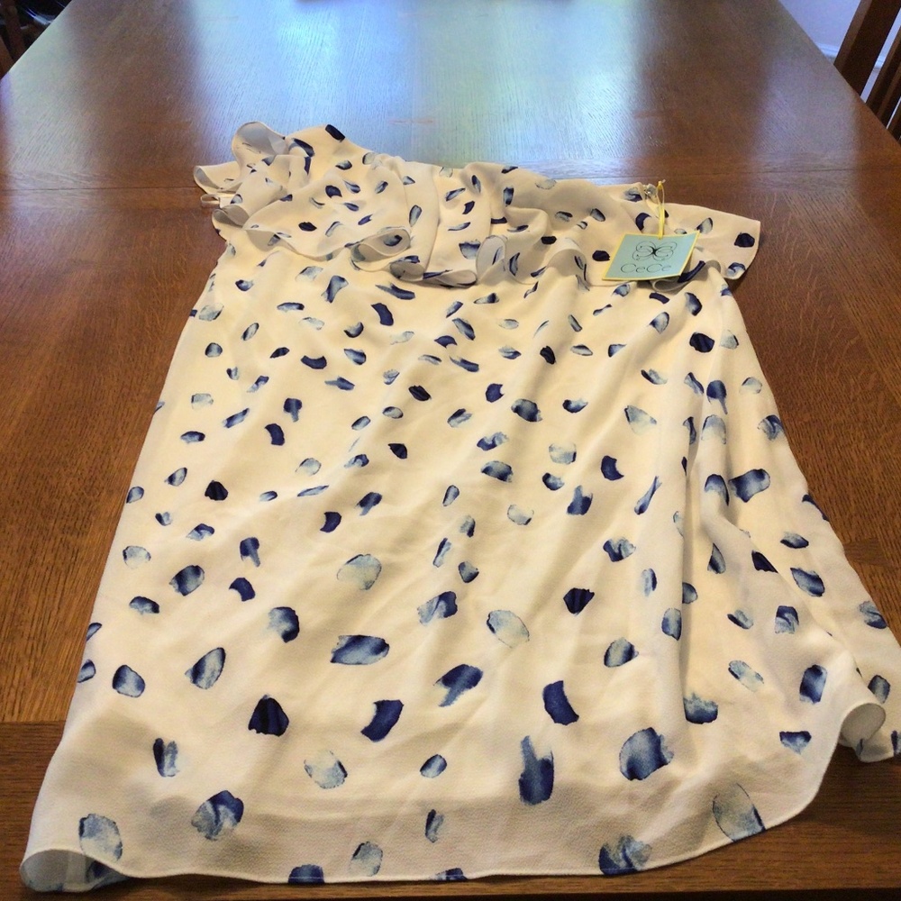 CeCe one shoulder dress in blue and white.  NWT.